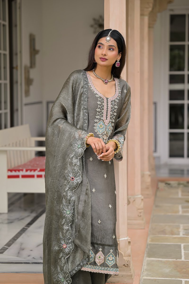 Grey Colour D 50135 By Zaveri Crush Satin Readymade Suits 